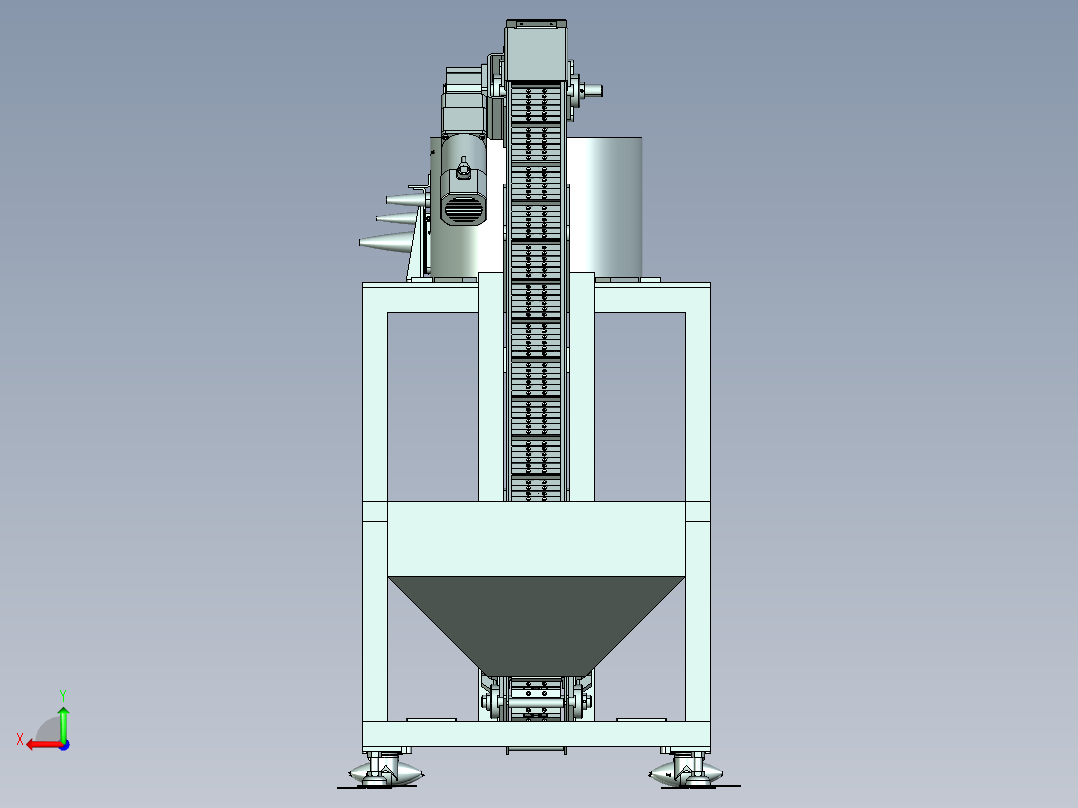 振动盘与输送链板组合的给料机后视图
