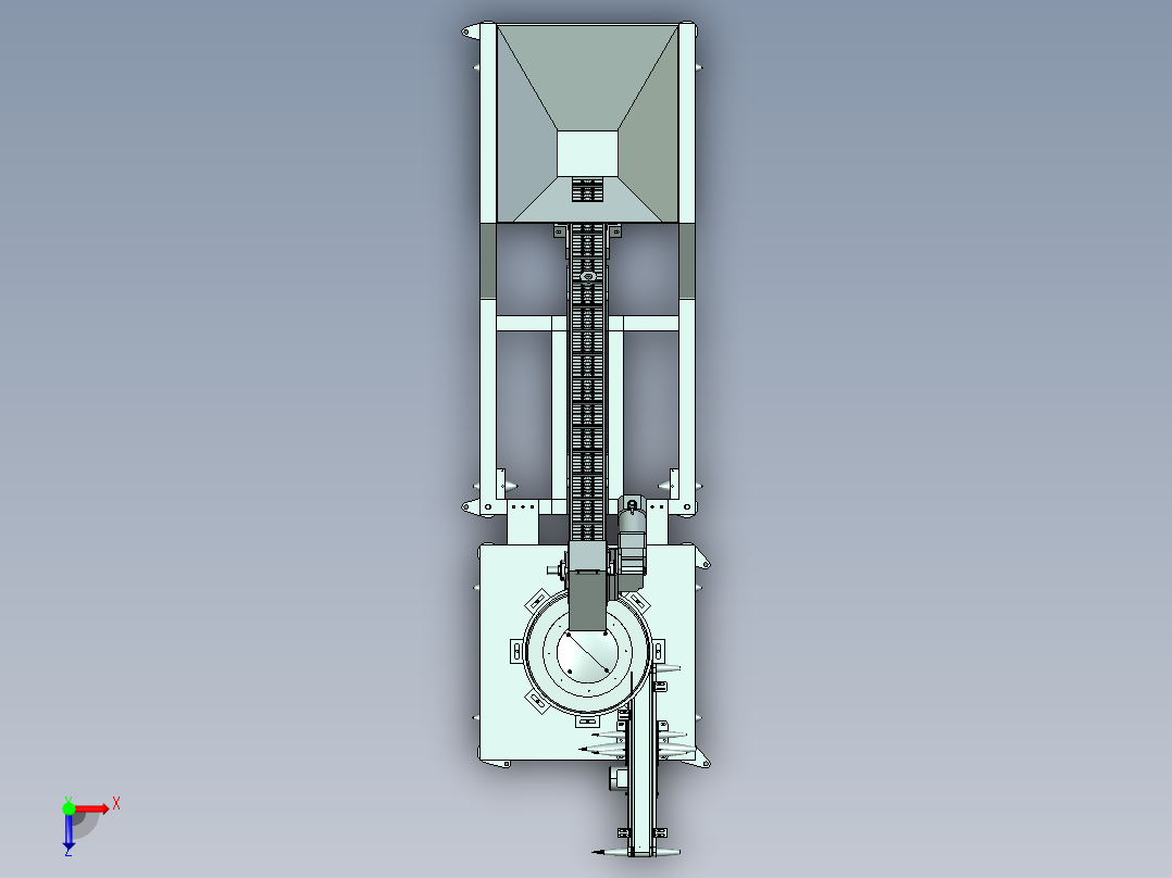 振动盘与输送链板组合的给料机俯视图