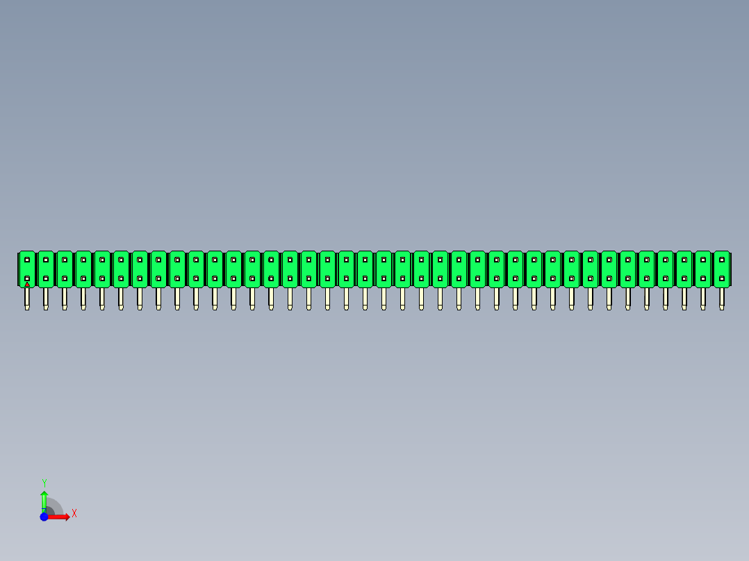 彩色公排针 100mil 2.54mm 系列-DS1022_green_2x38p_100mil_TypeD_rev1.0前视图