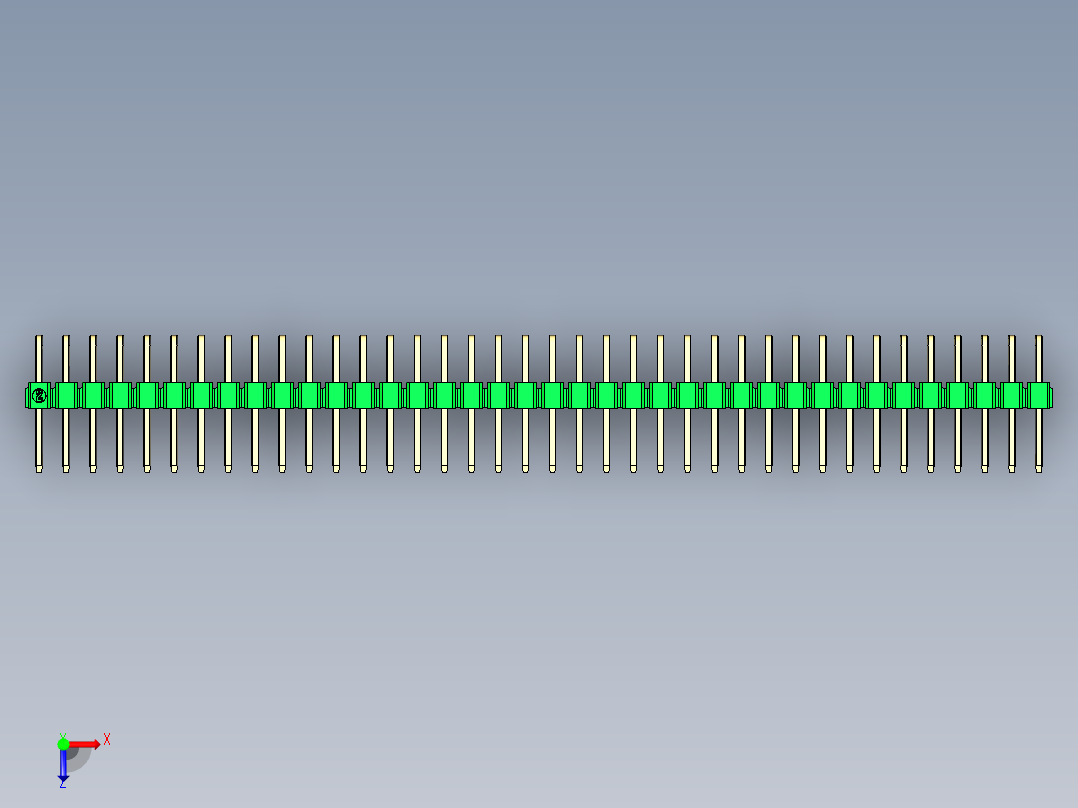 彩色公排针 100mil 2.54mm 系列-DS1022_green_2x38p_100mil_TypeD_rev1.0俯视图