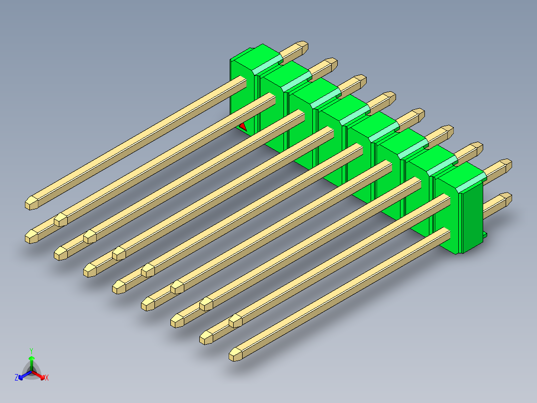 彩色公头100mil（2.54mm）系列-DS1021_green_2x08p_100mil_Type19_rev1.0正等轴测图