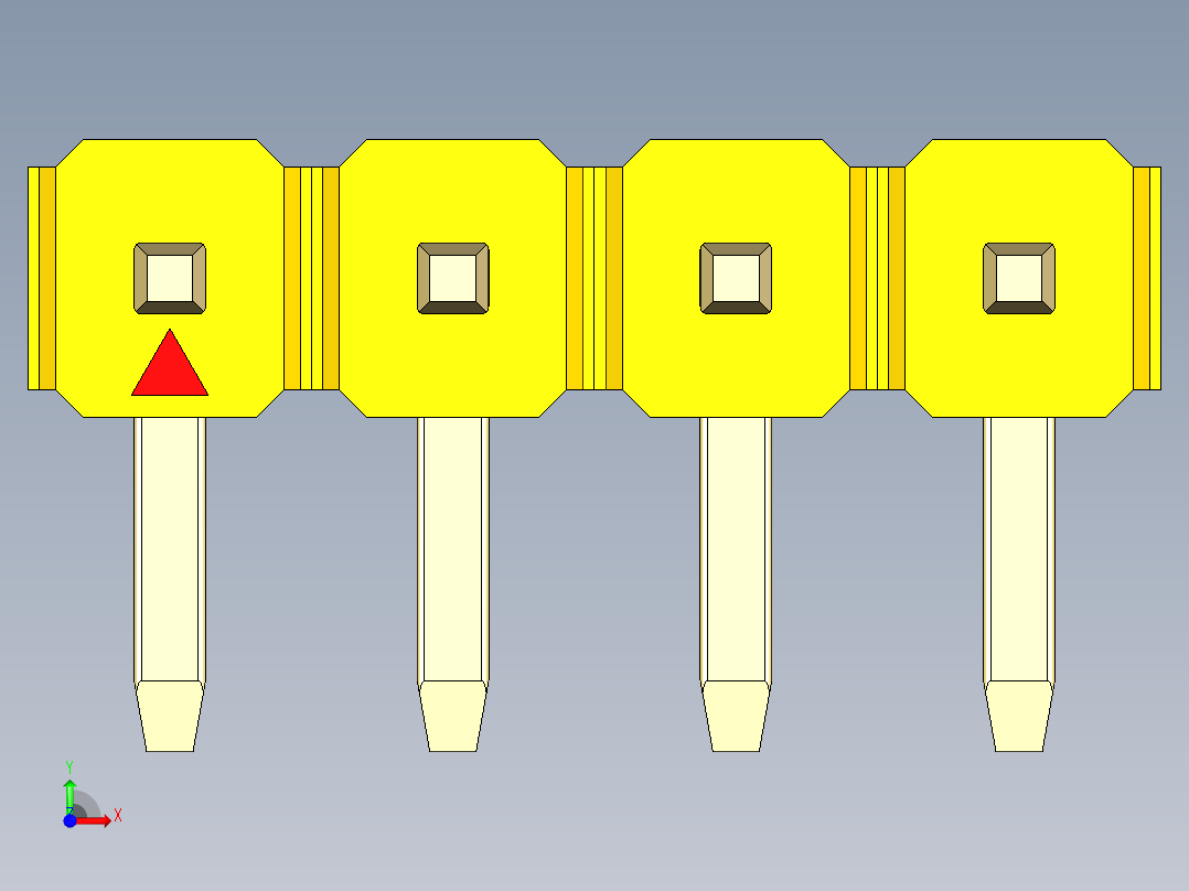 彩色公排针 100mil 2.54mm 系列-DS1022_yellow_1x04p_100mil_TypeD_rev1.0前视图