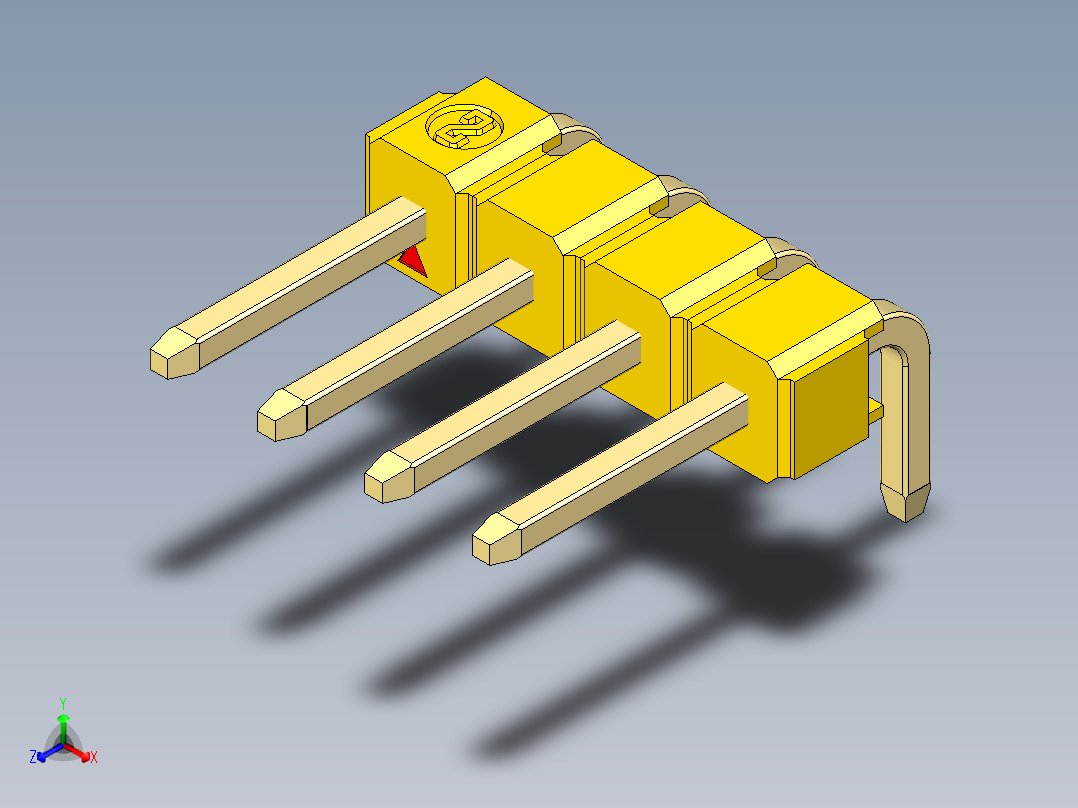 彩色公排针 100mil 2.54mm 系列-DS1022_yellow_1x04p_100mil_TypeD_rev1.0正等轴测图