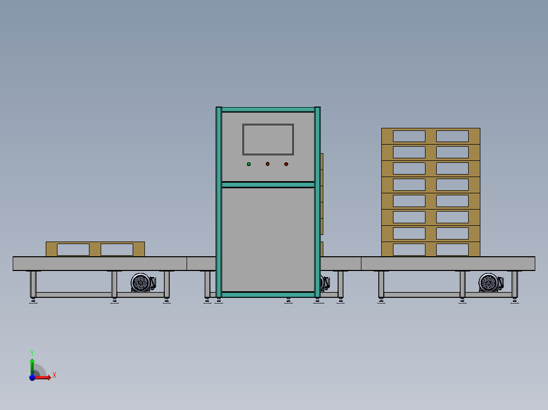 全自动卡板拆堆跺滚筒线设备前视图