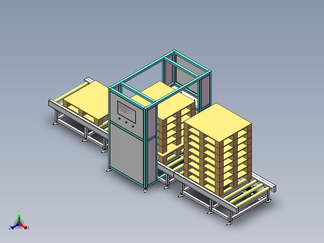 全自动卡板拆堆跺滚筒线设备正等轴测图