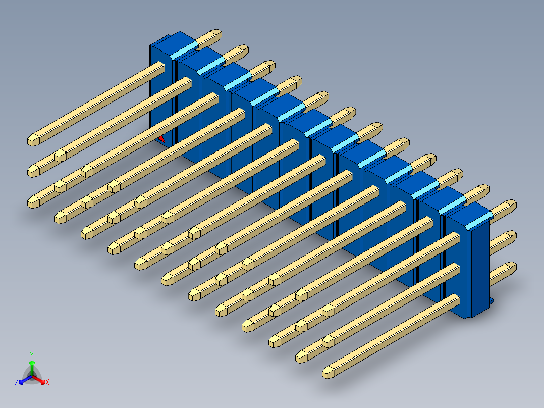 彩色公头100mil（2.54mm）系列-DS1021_blue_3x12p_100mil_Type5_rev1.0正等轴测图