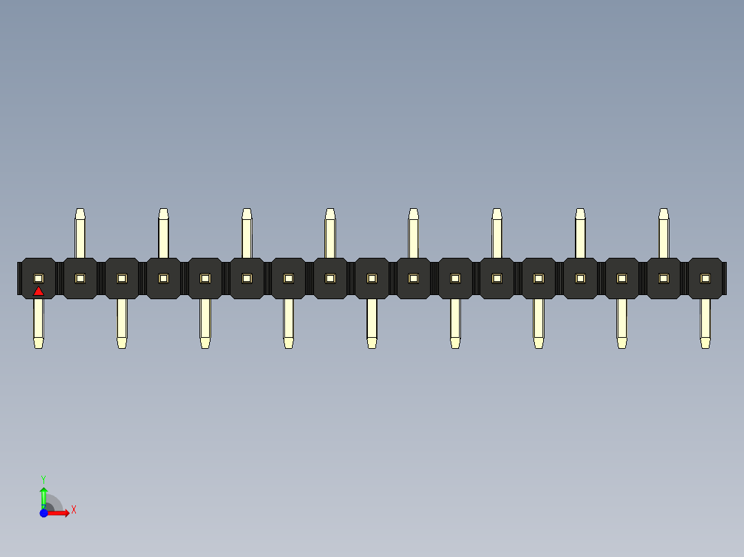 彩色公排针 100mil 2.54mm 系列-DS1022_black_17p_100mil_Type_SMT_R2_rev1.0前视图
