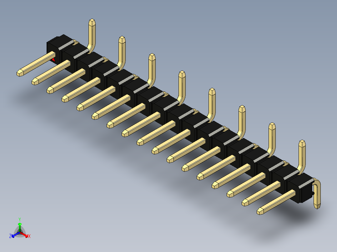 彩色公排针 100mil 2.54mm 系列-DS1022_black_17p_100mil_Type_SMT_R2_rev1.0正等轴测图
