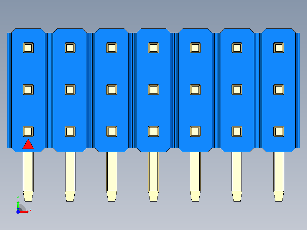 彩色公排针 100mil 2.54mm 系列-DS1022_blue_3x07p_100mil_TypeD_rev1.0前视图
