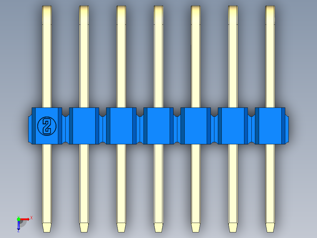 彩色公排针 100mil 2.54mm 系列-DS1022_blue_3x07p_100mil_TypeD_rev1.0俯视图