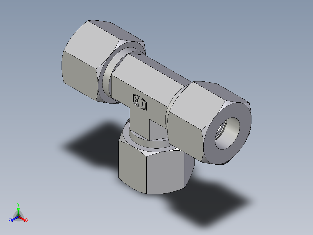 卡套式工业通用硬管接头EO_Union_tee_T14SCF正等轴测图