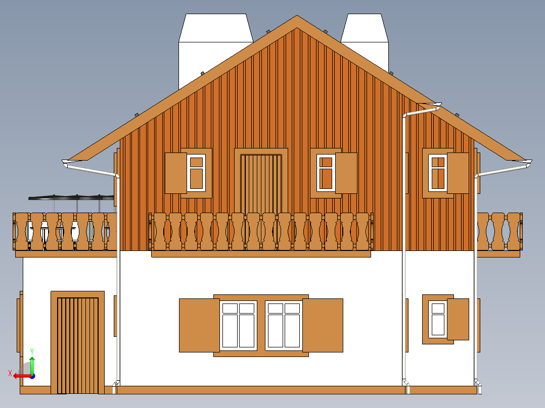 二层洋楼3D数模图纸后视图