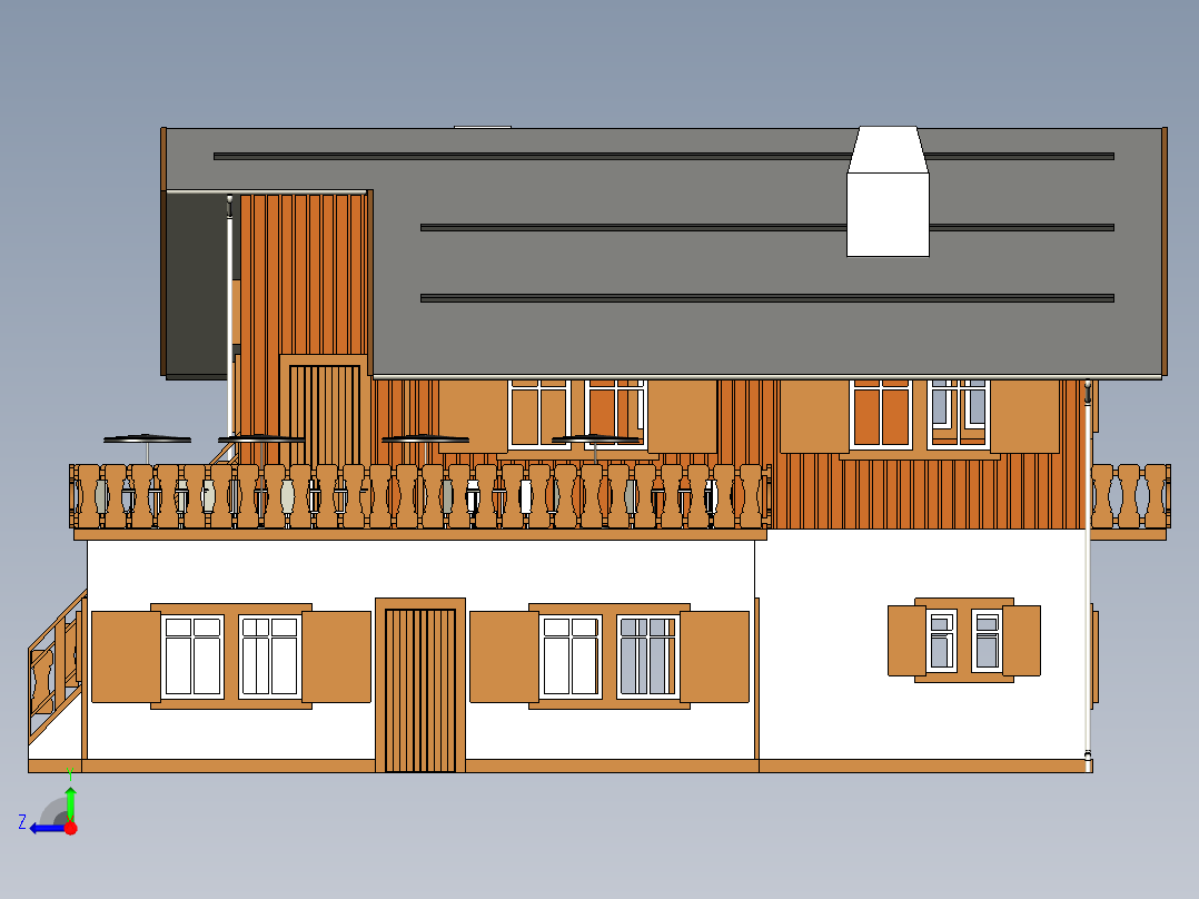 二层洋楼3D数模图纸右视图