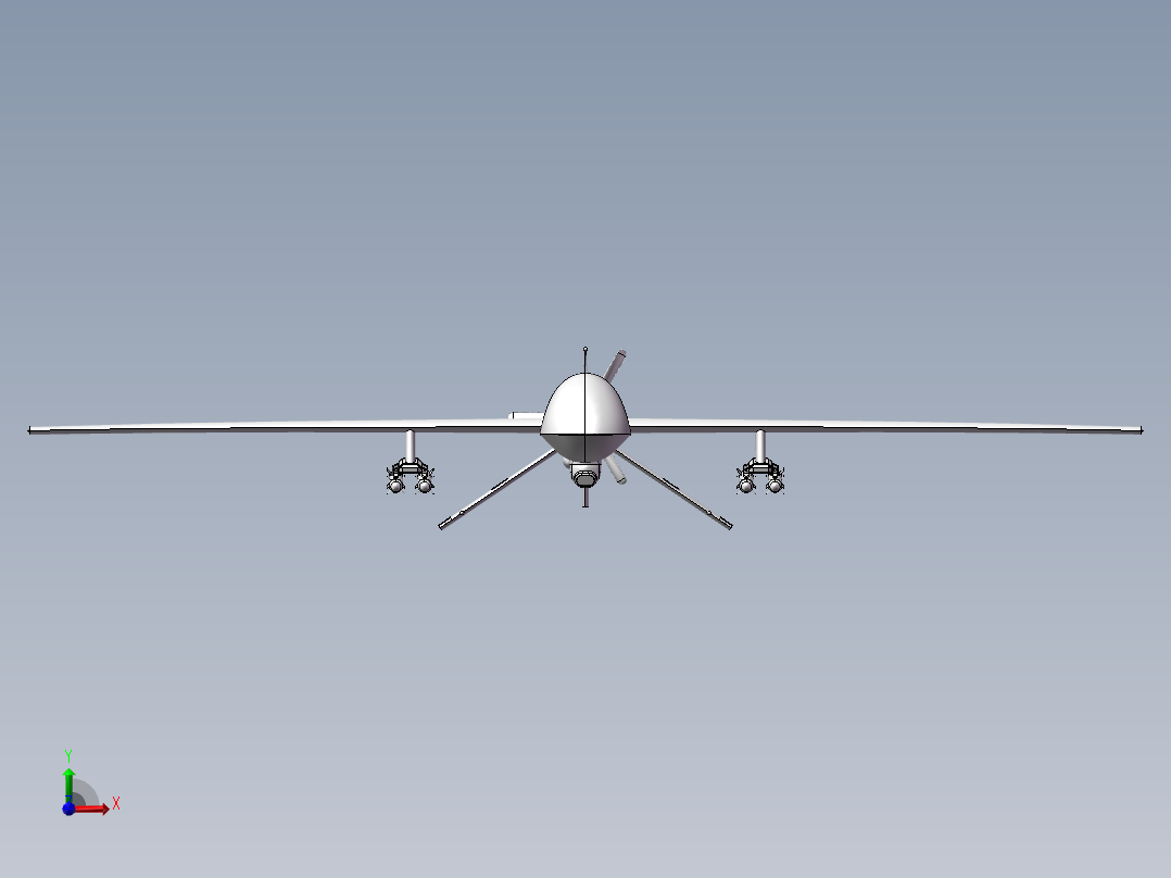 捕食者无人驾驶飞机3D设计图纸前视图