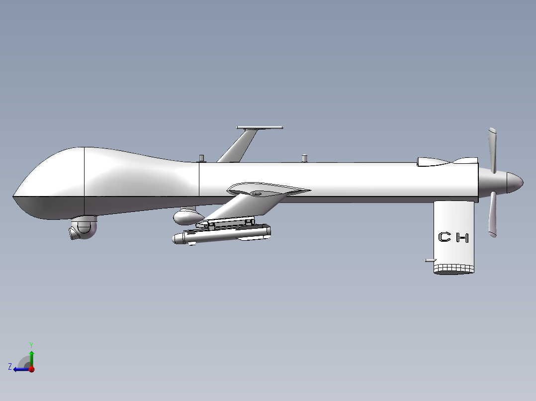 捕食者无人驾驶飞机3D设计图纸右视图
