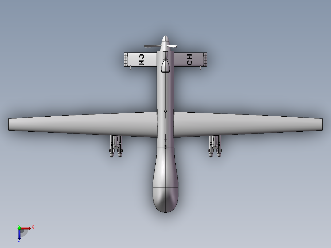 捕食者无人驾驶飞机3D设计图纸俯视图