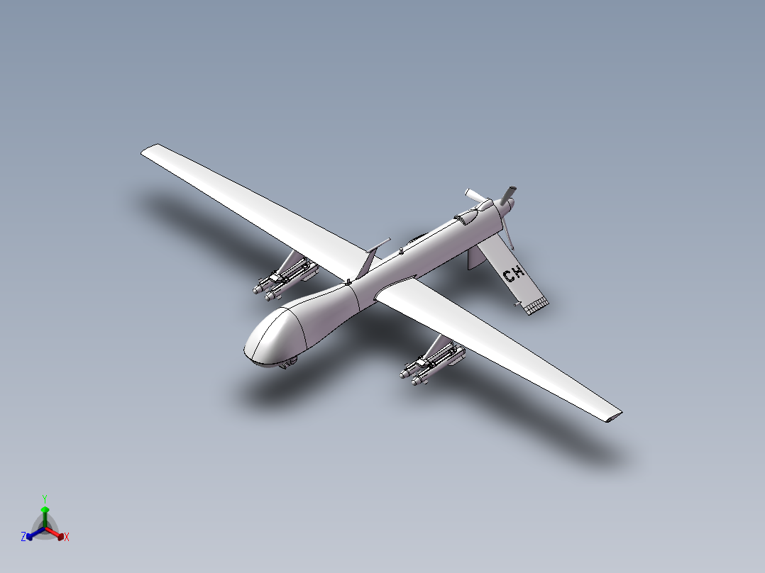 捕食者无人驾驶飞机3D设计图纸正等轴测图