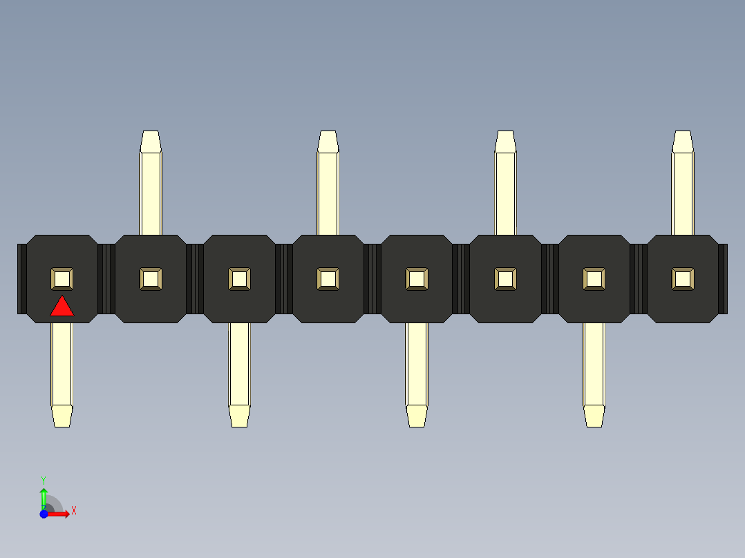 彩色公排针 100mil 2.54mm 系列-DS1022_black_08p_100mil_Type_SMT_R2_rev1.0前视图