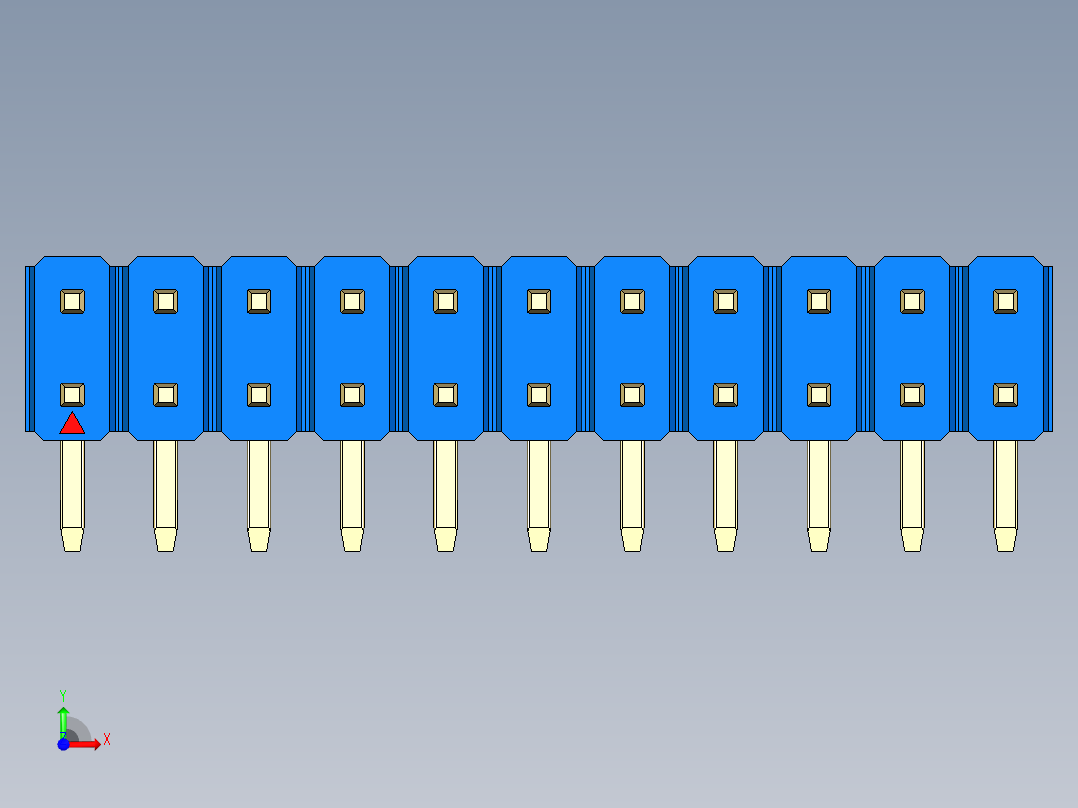 彩色公排针 100mil 2.54mm 系列-DS1022_blue_2x11p_100mil_TypeD_rev1.0前视图