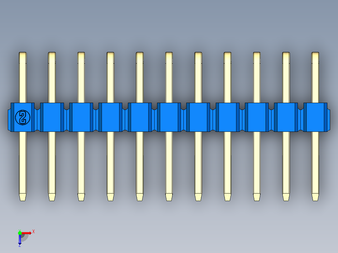 彩色公排针 100mil 2.54mm 系列-DS1022_blue_2x11p_100mil_TypeD_rev1.0俯视图