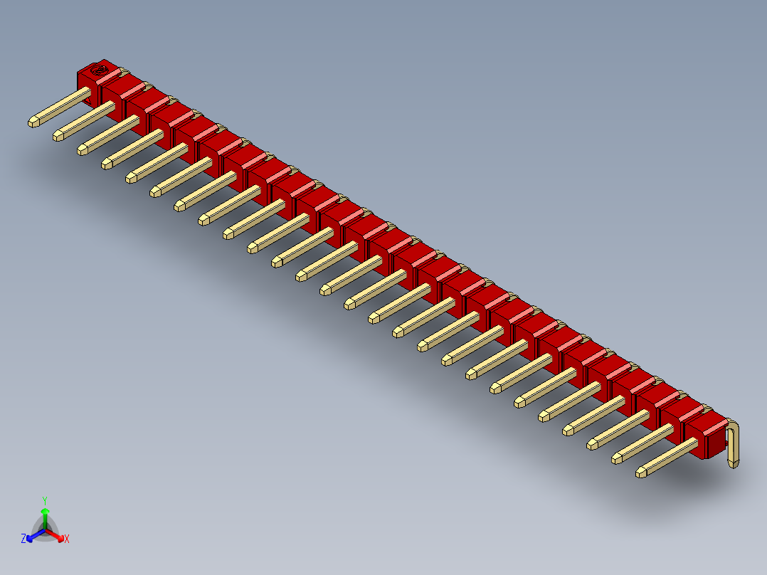 彩色公排针 100mil 2.54mm 系列-DS1022_red_1x26p_100mil_TypeD_rev1.0正等轴测图
