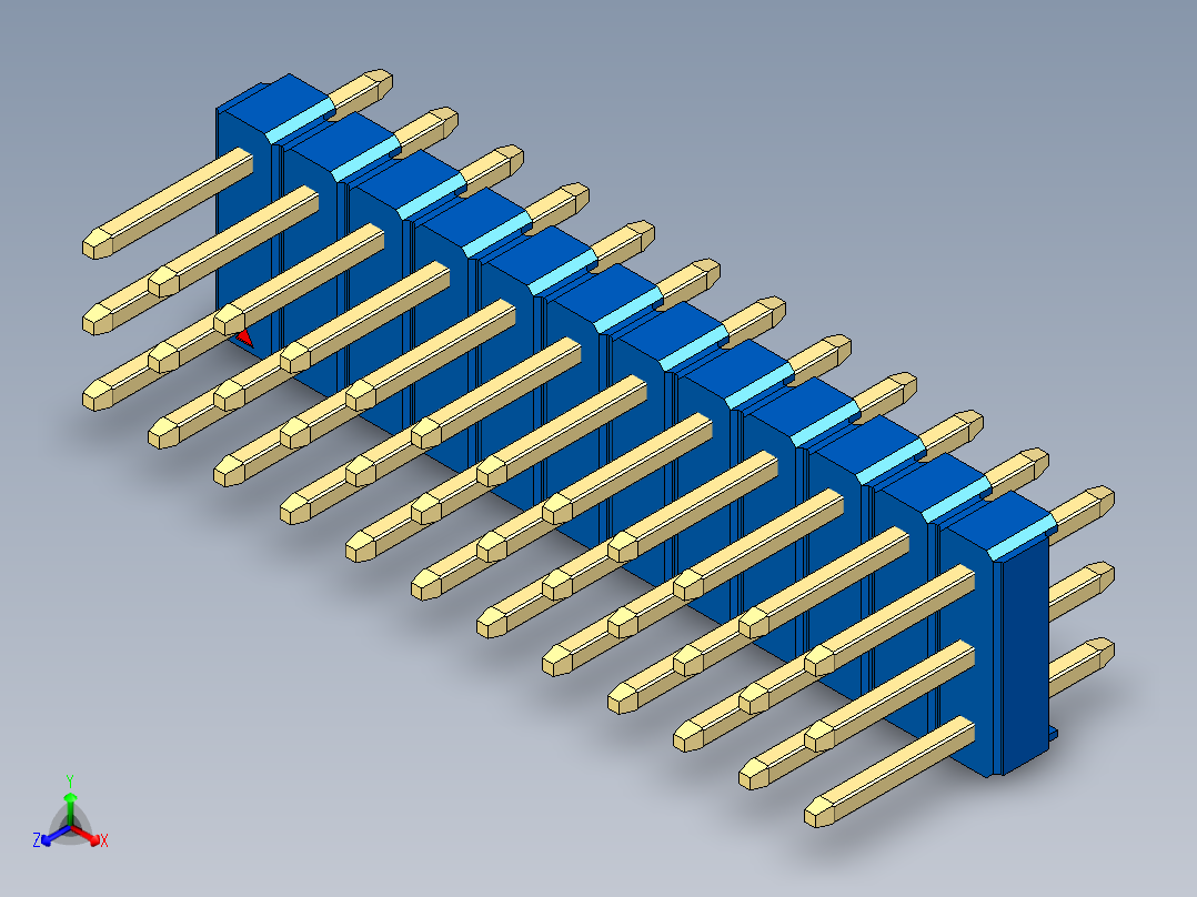 彩色公头100mil（2.54mm）系列-DS1021_blue_3x12p_100mil_Type1_rev1.0正等轴测图