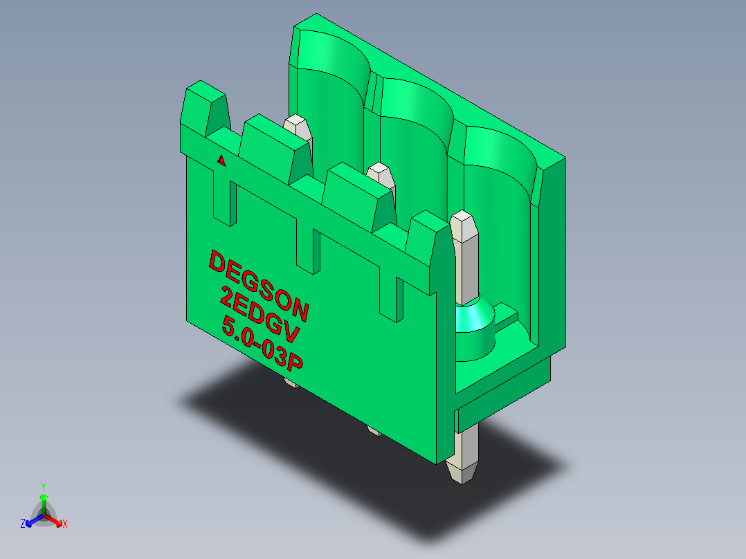 DEGSON 2EDG 系列 5.0mm 可插拔接线端子组-2EDGV-5.0-03P-14-00AH正等轴测图