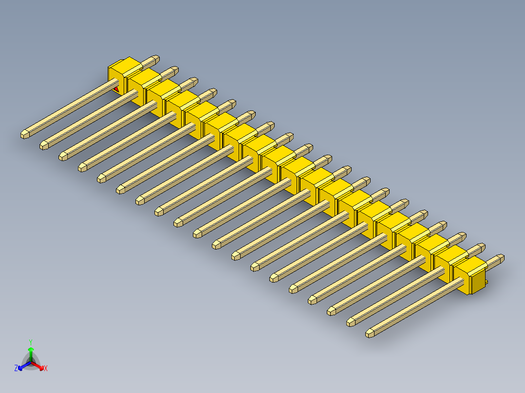 彩色公头100mil（2.54mm）系列-DS1021_yellow_1x19p_100mil_Type5_rev1.0正等轴测图