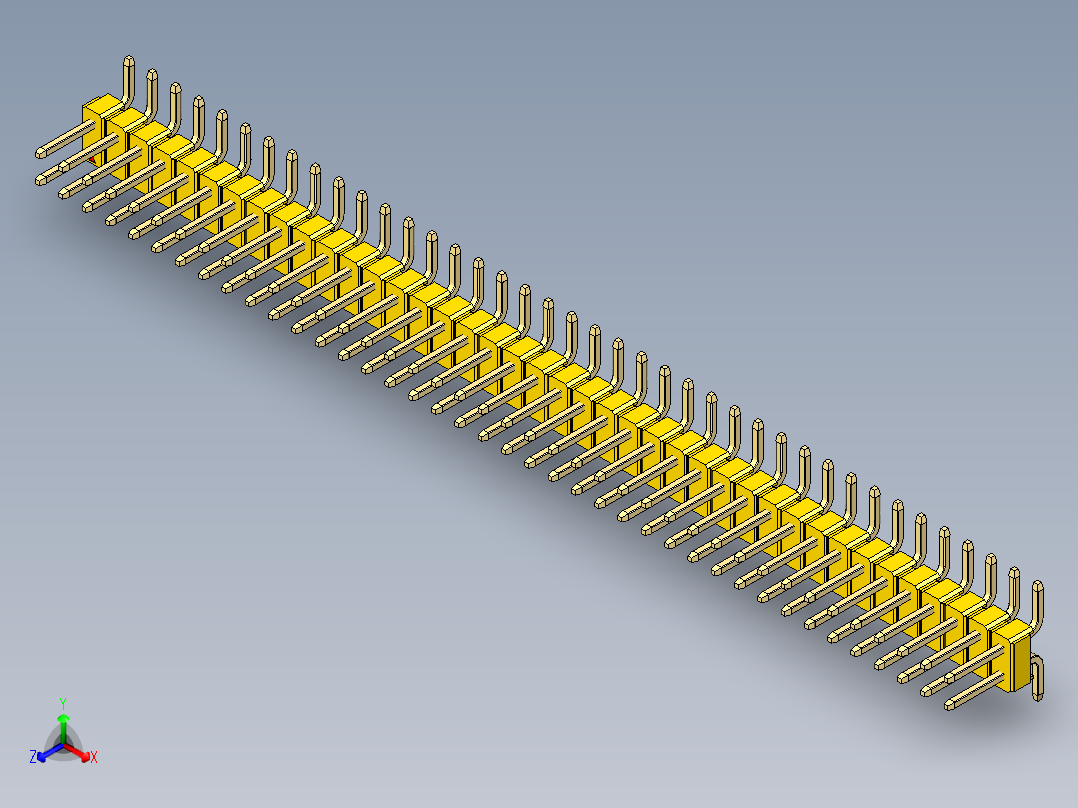 彩色公排针 100mil 2.54mm 系列-DS1022_yellow_80p_100mil_TypeSMT_rev1.0正等轴测图