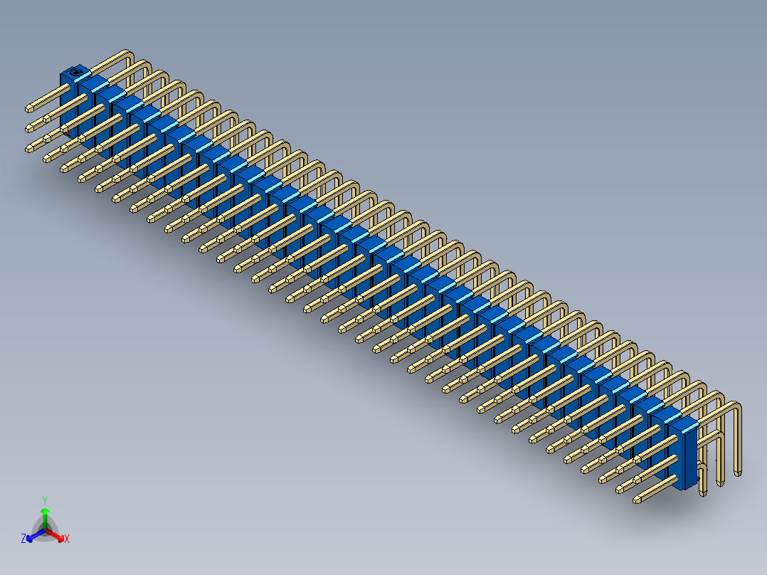 彩色公排针 100mil 2.54mm 系列-DS1022_blue_3x36p_100mil_TypeD_rev1.0正等轴测图
