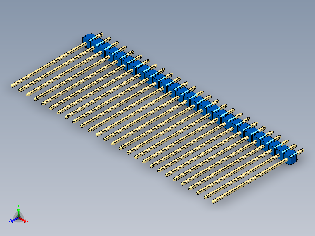 彩色公头100mil（2.54mm）系列-DS1021_blue_1x27p_100mil_Type43_rev1.0正等轴测图