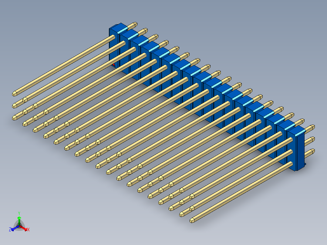 彩色公头100mil（2.54mm）系列-DS1021_blue_3x18p_100mil_Type43_rev1.0正等轴测图