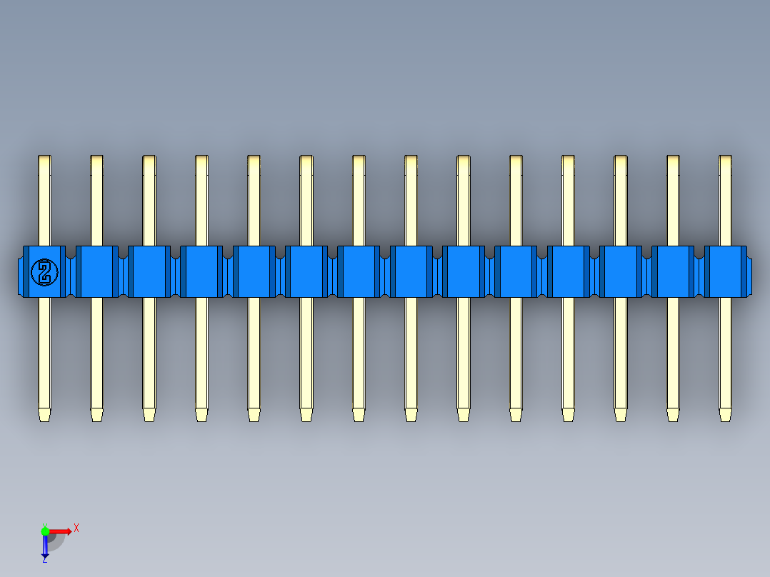 彩色公排针 100mil 2.54mm 系列-DS1022_blue_2x14p_100mil_TypeD_rev1.0俯视图
