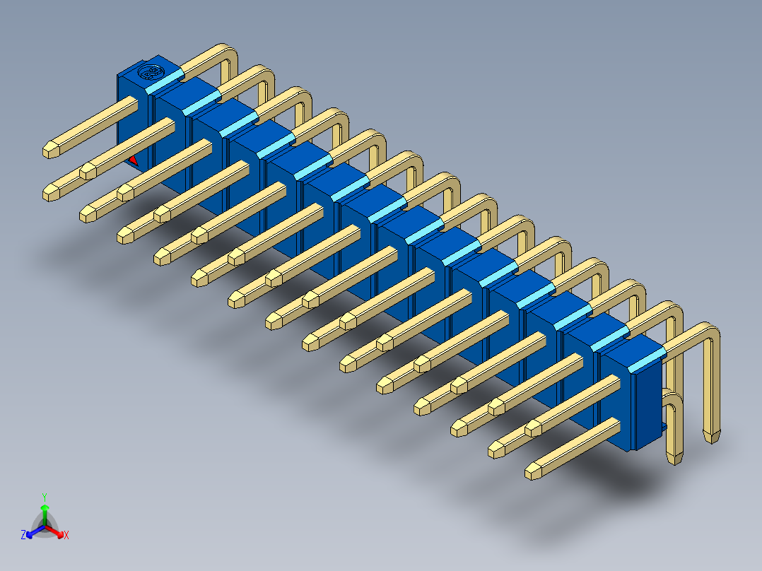彩色公排针 100mil 2.54mm 系列-DS1022_blue_2x14p_100mil_TypeD_rev1.0正等轴测图