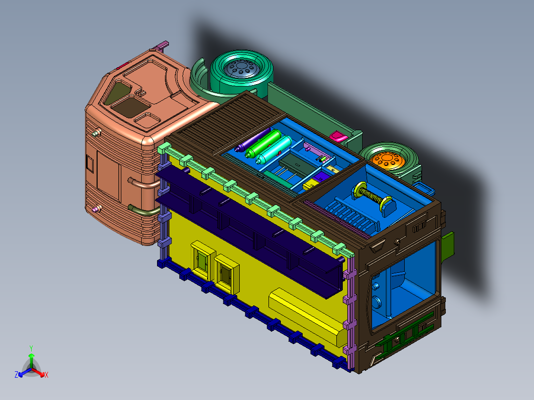 四轮水罐消防灭火消防车正等轴测图