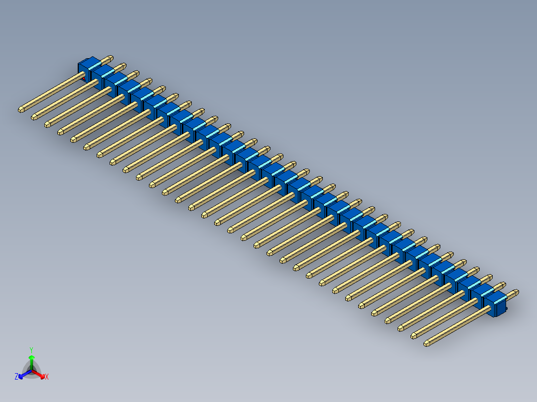 彩色公头100mil（2.54mm）系列-DS1021_blue_1x32p_100mil_Type5_rev1.0正等轴测图