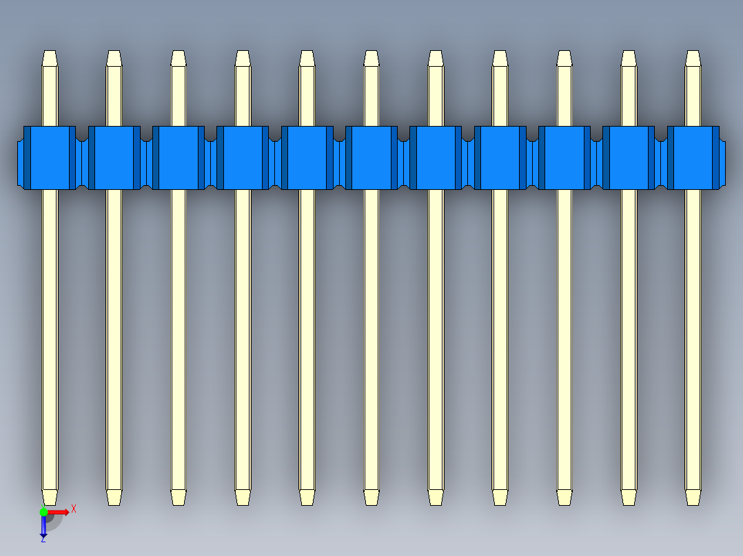彩色公头100mil（2.54mm）系列-DS1021_blue_1x11p_100mil_Type5_rev1.0俯视图