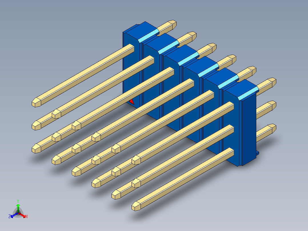 彩色公头100mil（2.54mm）系列-DS1021_blue_3x06p_100mil_Type5_rev1.0正等轴测图