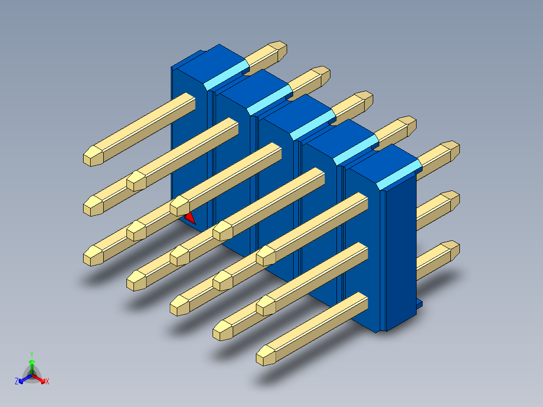 彩色公头100mil（2.54mm）系列-DS1021_blue_3x05p_100mil_Type1_rev1.0正等轴测图