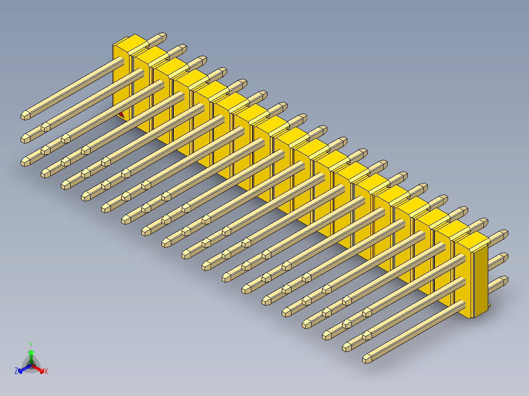彩色公头100mil（2.54mm）系列-DS1021_yellow_3x18p_100mil_Type5_rev1.0正等轴测图