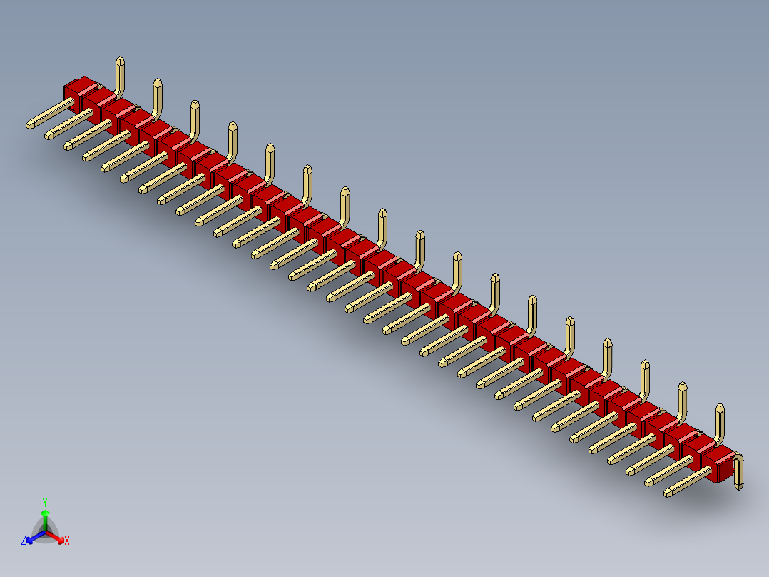 彩色公排针 100mil 2.54mm 系列-DS1022_red_35p_100mil_Type_SMT_R2_rev1.0正等轴测图