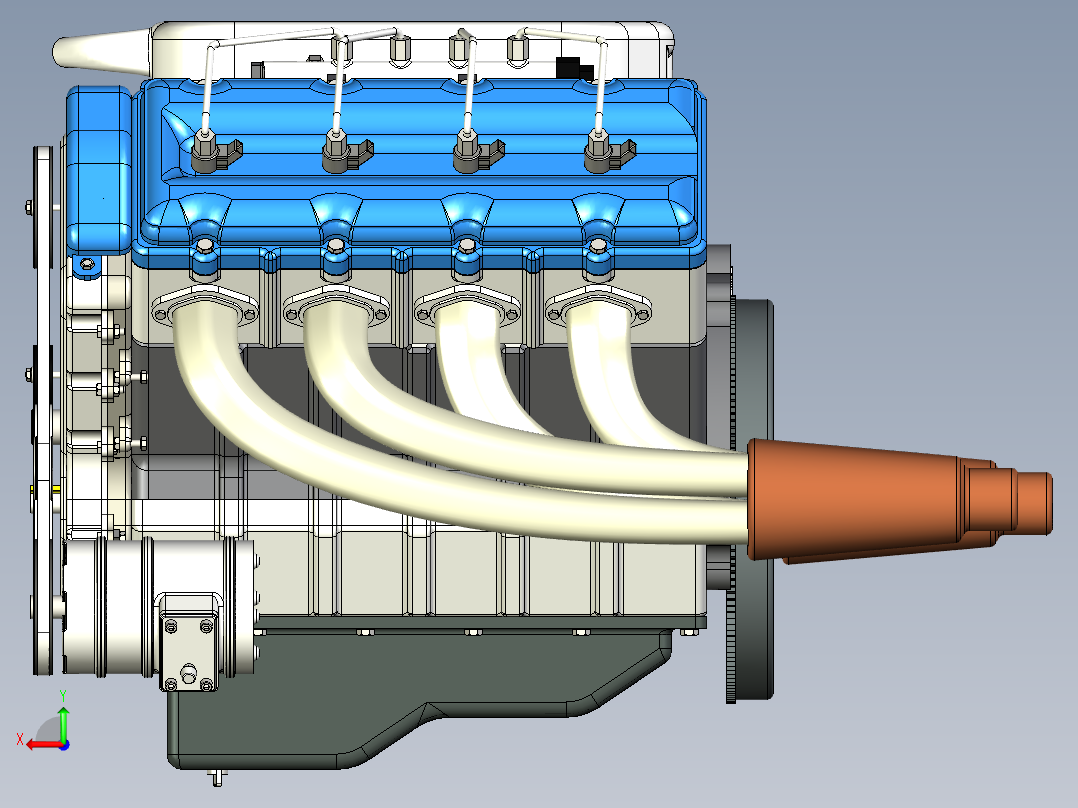 八缸发动机后视图