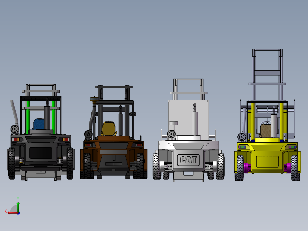 6款自动叉车3d图打包液压叉车solidworks三维模型图叉车图纸资料后视图