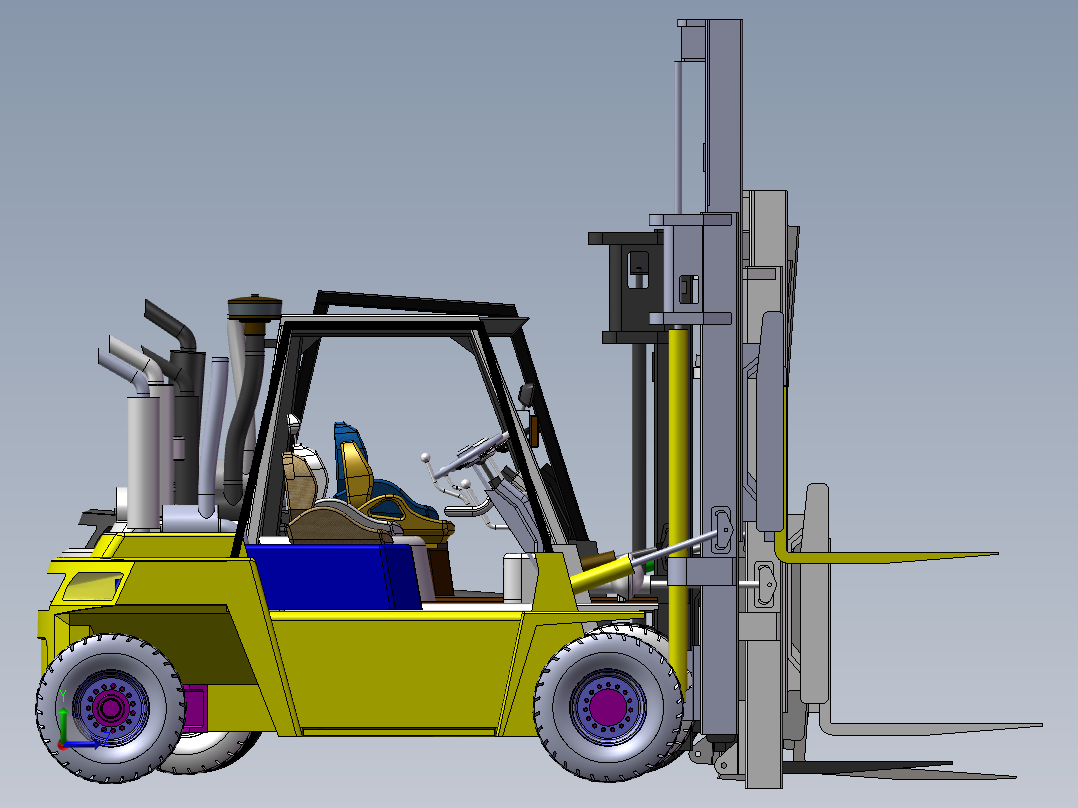 6款自动叉车3d图打包液压叉车solidworks三维模型图叉车图纸资料左视图