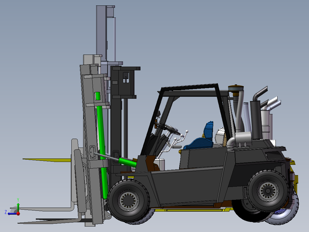 6款自动叉车3d图打包液压叉车solidworks三维模型图叉车图纸资料右视图