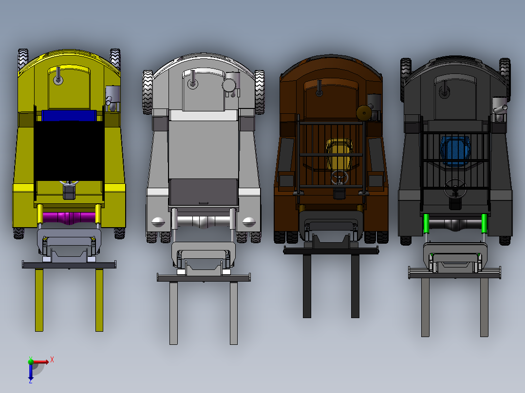 6款自动叉车3d图打包液压叉车solidworks三维模型图叉车图纸资料俯视图