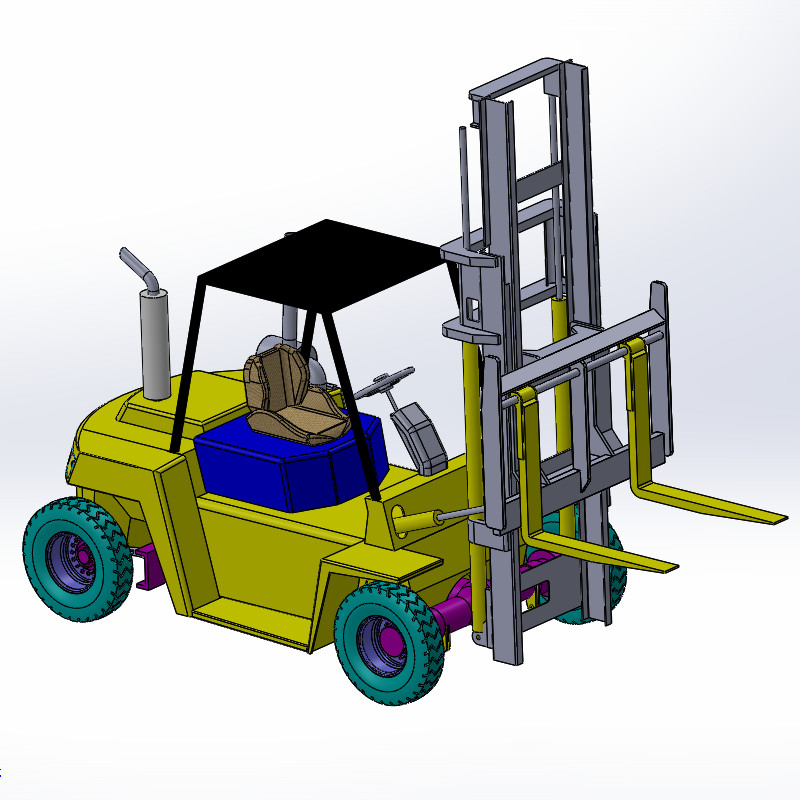 6款自动叉车3d图打包液压叉车solidworks三维模型图叉车图纸资料