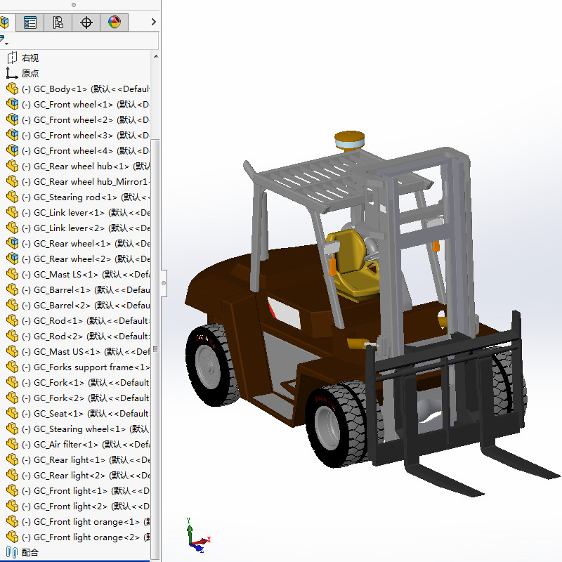 6款自动叉车3d图打包液压叉车solidworks三维模型图叉车图纸资料