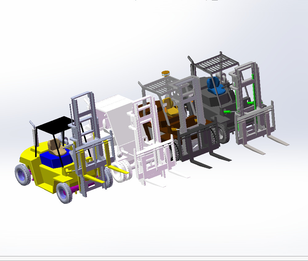 6款自动叉车3d图打包液压叉车solidworks三维模型图叉车图纸资料