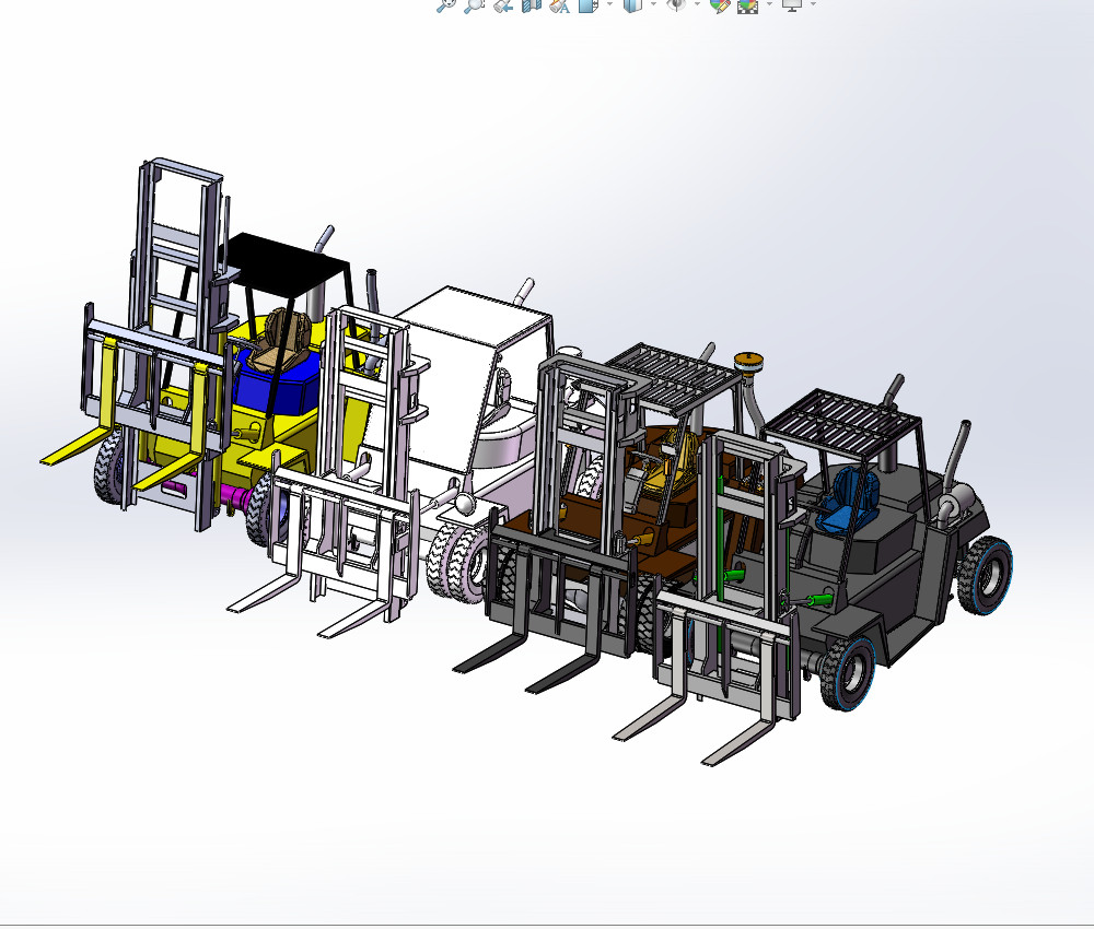 6款自动叉车3d图打包液压叉车solidworks三维模型图叉车图纸资料